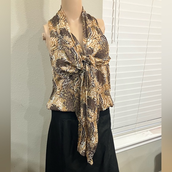 EUC Elizabeth & James Silk Brown Tan Print Blouse,XS - Picture 2 of 5